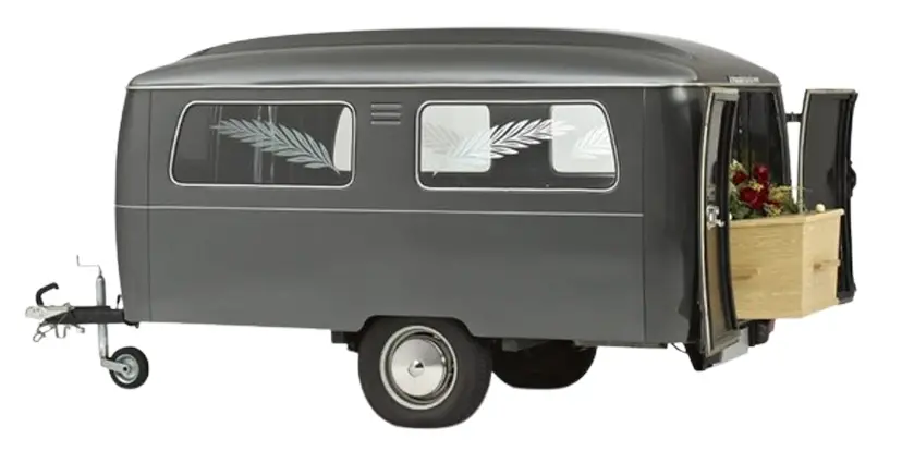 Rouwcaravan met kist als bijzonder uitvaartvervoer