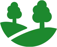 Groen pictogram van een landschap met bomen, symbool voor een natuurbegraafplaats en begraven in de natuur.