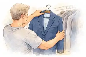 Man kiest kleding voor zijn overleden vader