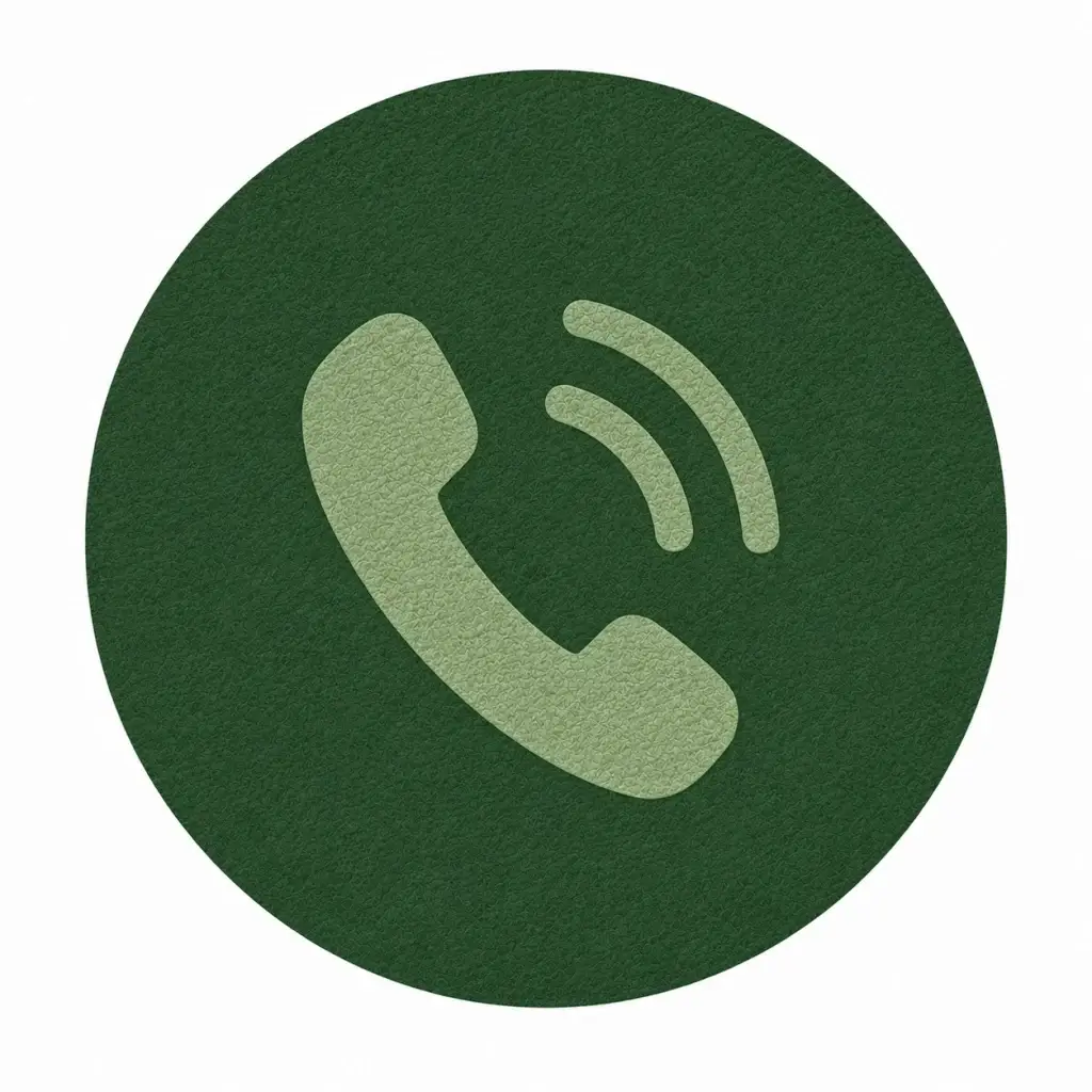 Groen pictogram van een telefoonhoorn met belsignaal, symbool voor telefonisch contact.