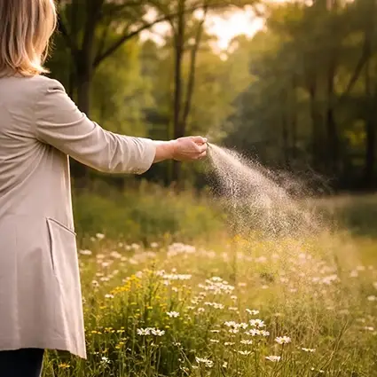 As verstrooien in de natuur tussen bloemen en bomen