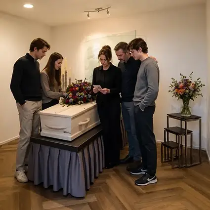 Familie neemt afscheid bij opbaring in rouwcentrum