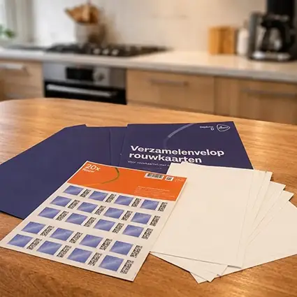 Verzendset voor rouwkaarten met enveloppen en postzegels