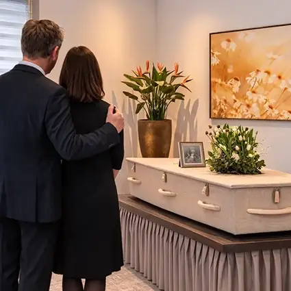Nabestaanden bij opgebaarde overledene in familiekamer